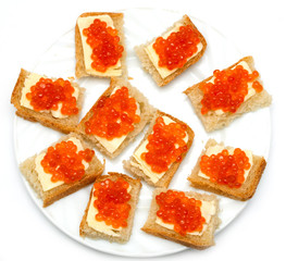 red caviar on bread with butter