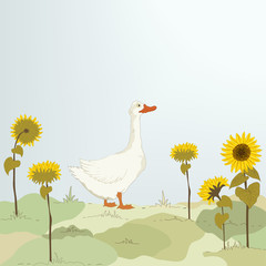 Goose and sunflowers