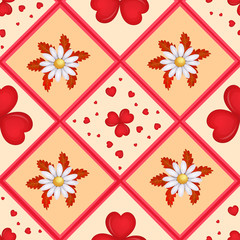 Pattern with cartoon hearts and flower
