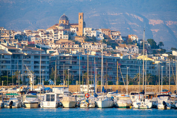 Altea village in alicante with marina boats foreground © lunamarina