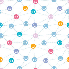 vector network of happy faces seamless pattern background