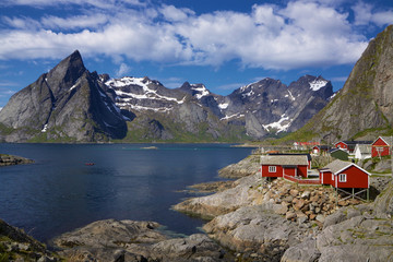 Fishing village by fjord