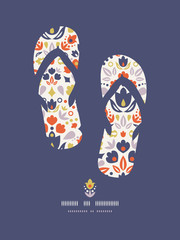 Vector ornamental folk tulips flip flops pattern background with