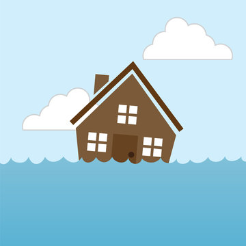 House floating in water flood