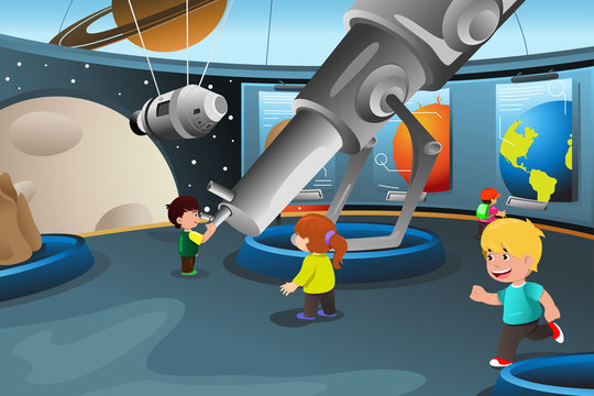 Kids on a field trip to a planetarium