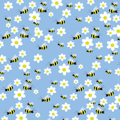 Seamless bees and flowers pattern