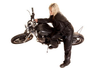Woman on a motorcycle top view