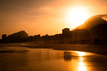 Warm Sunset on Copacabana Beach, Rio de Janeiro, Brazil