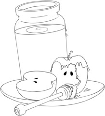 Rosh Hashanah Honey Jar and Apples Coloring Page