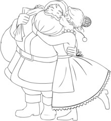 Mrs Claus Kisses Santa On Cheek And Hugs Coloring Page - 60812376