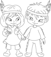 Indian Boy And Girl Holding Hands For Thanksgiving Coloring Page