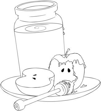 Rosh Hashanah Honey Jar and Apples Coloring Page