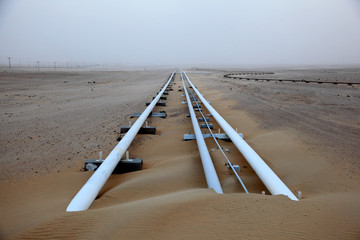 Oil pipeline in the desert of Qatar, Middle East