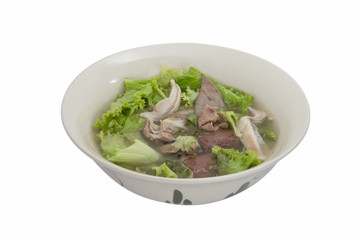 Pork blood soup isolated on the white background