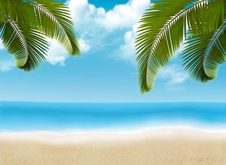 Fototapeta premium Palm leaves on beach. Vector illustration.