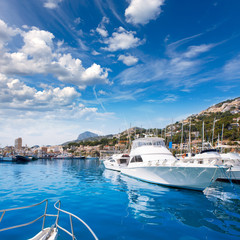 Javea Xabia port marina with Mongo mountain in Alicante