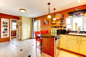 Warm colors cozy kitchen room