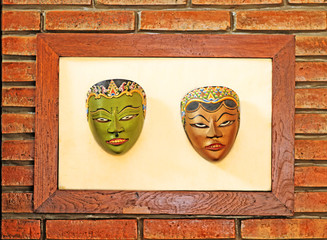 wooden mask and puppets, java arts