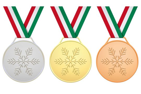 Medals with red white green ribbon for Winter games