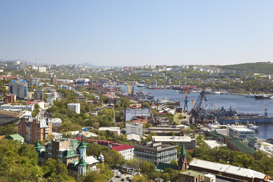 Panorama Of Vladivostok. Bight Golden Horn