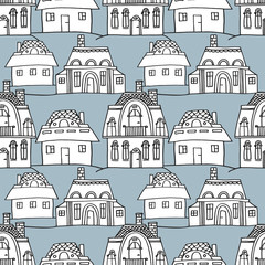 sketch houses seamless pattern