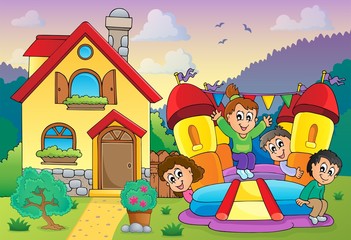 Children playing near house theme 3