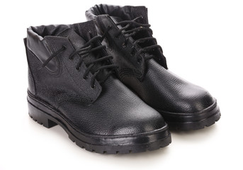 Pair of black leather boots.