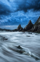 Stunning mountain and sea sunset landscape