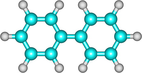 Biphenyl molecular structure on white background