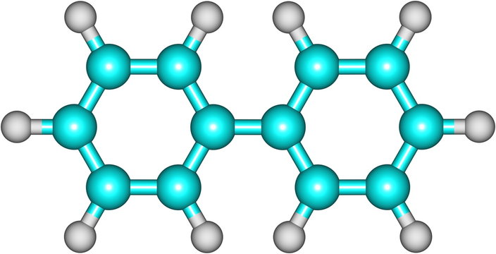 Biphenyl molecular structure on white background