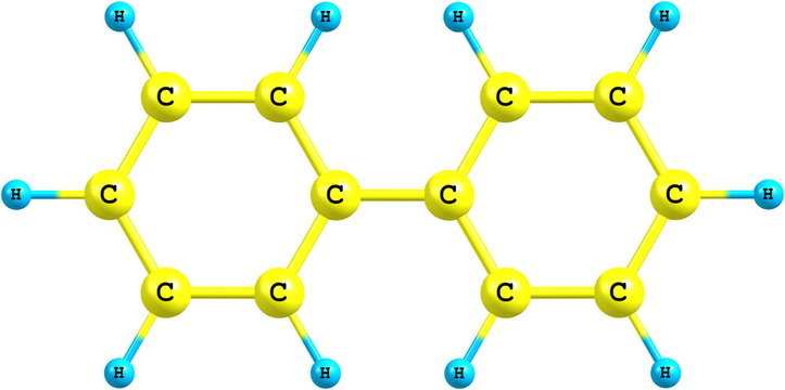 Biphenyl molecular structure on white background
