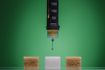 Insulin pen and sugar cubes
