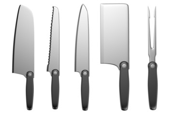 realistic 3d render of kitchen knives