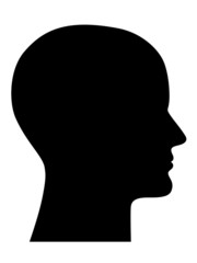 Menschlicher, haarloser Kopf seitlich im Profil – schwarz © snyGGG