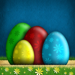 Colored Easter eggs and flowers