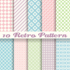 Pastel retro different vector seamless patterns (tiling)