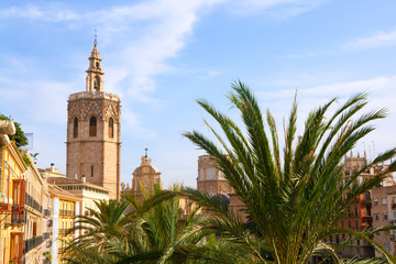 Fototapeta na wymiar Valencia historic downtown El Miguelete and Cathedral