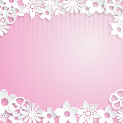 Background with paper flowers, white on pink