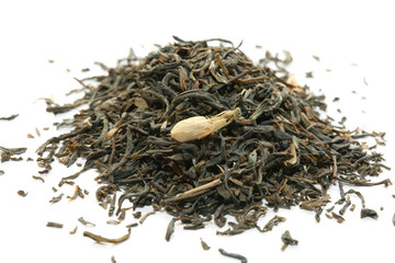Green tea with jasmine isolated on white.