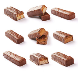 Chocolate bar set with clipping path.