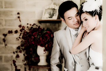 Asian wedding couple show concept of love