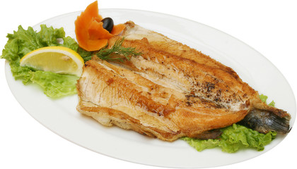 Grilled fish fillet on BBQ with vegetables 