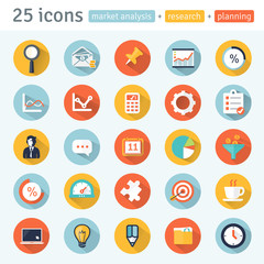 MARKET ANALYSIS.  flat app icons for web & mobile. Set 1 of  8