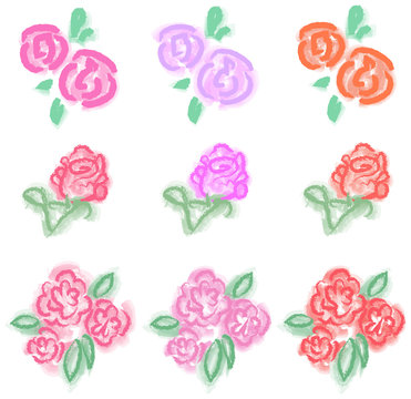 Pastel roses icon in diiferent color and style