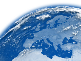 Europe on blue Earth