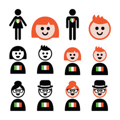 St Patricks Day, irish poeple with flags and ginger hair icon