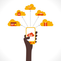 buy on-line product using mobile concept vector