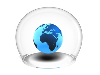 Globe inside glass bowl