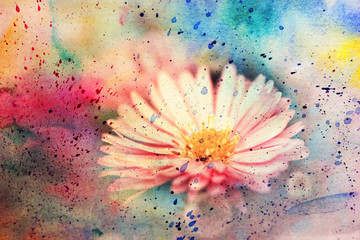 watercolor artwork with beautiful pink flower