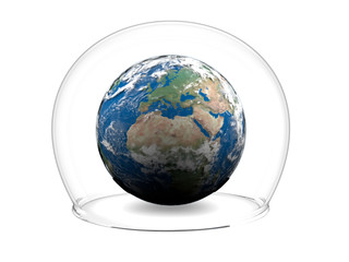 Earth inside glass bowl